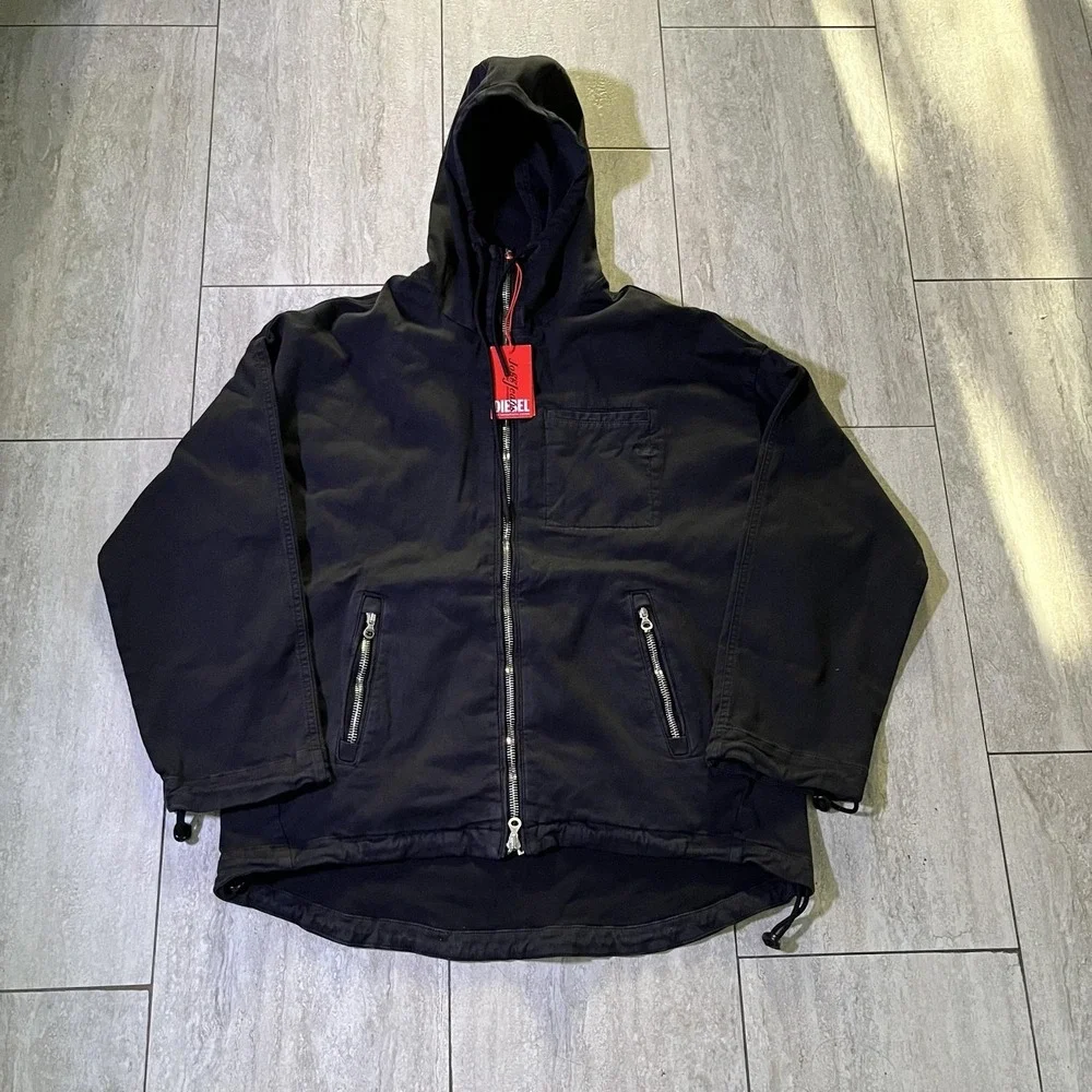 Diesel Jacket Mens Small Black D-Hennes Jogg JoggJeans Hooded Parka Full Zip